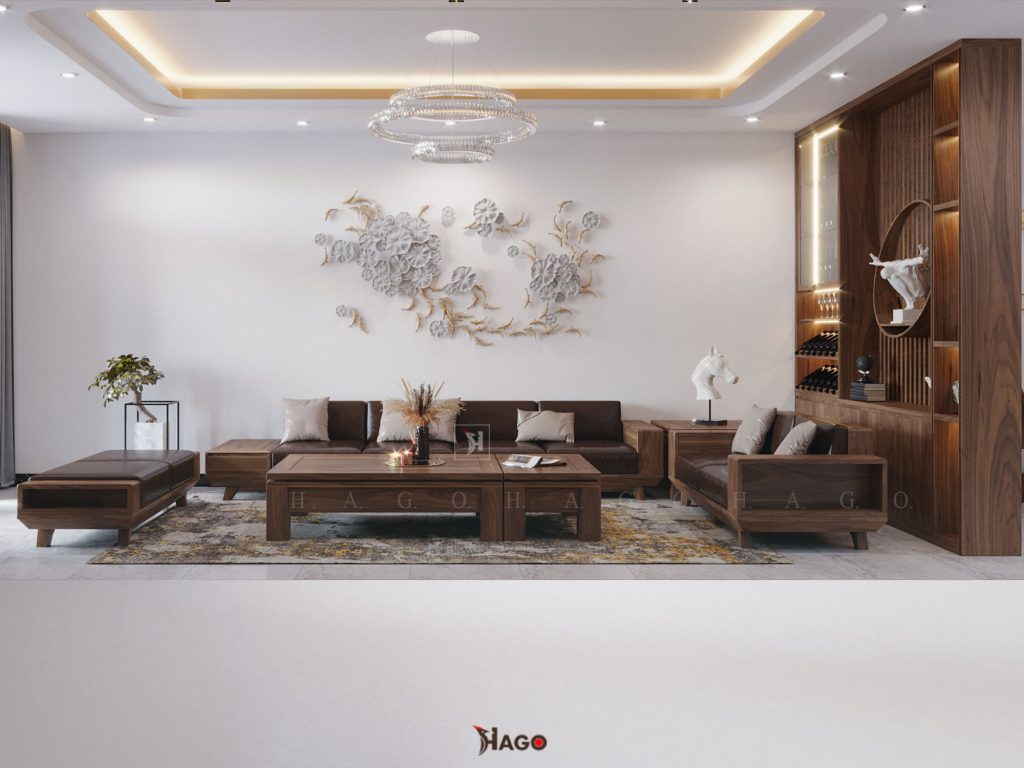 Sofa gỗ Óc Chó Chữ U đẳng cấp