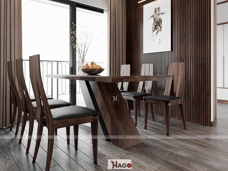 Bàn ghế ăn chung cư bằng gỗ Óc Chó cho nội thất chung cư đẹp, sang trọng