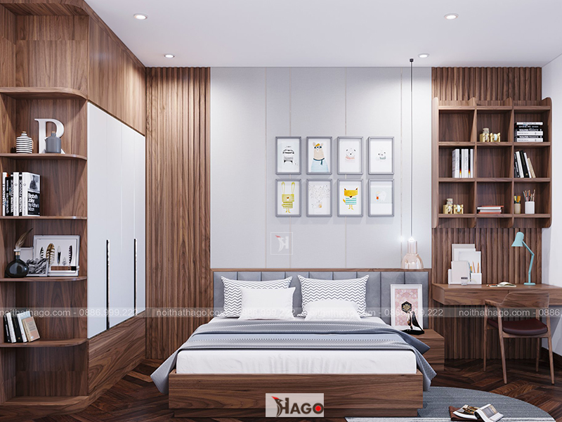 Giường ngủ gỗ Óc Chó hiện đại cho nội thất chung cư đẹp