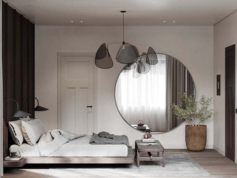 trang trí phòng ngủ đẹp với gương treo tường 