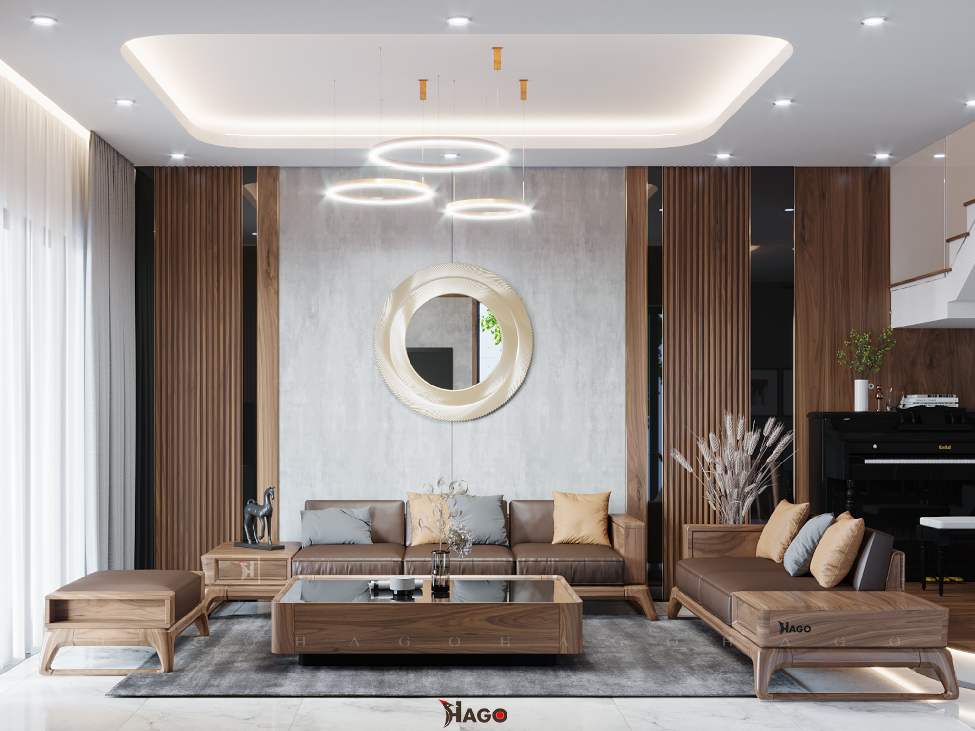 kích thước bàn trà sofa gỗ óc chó hiện đại