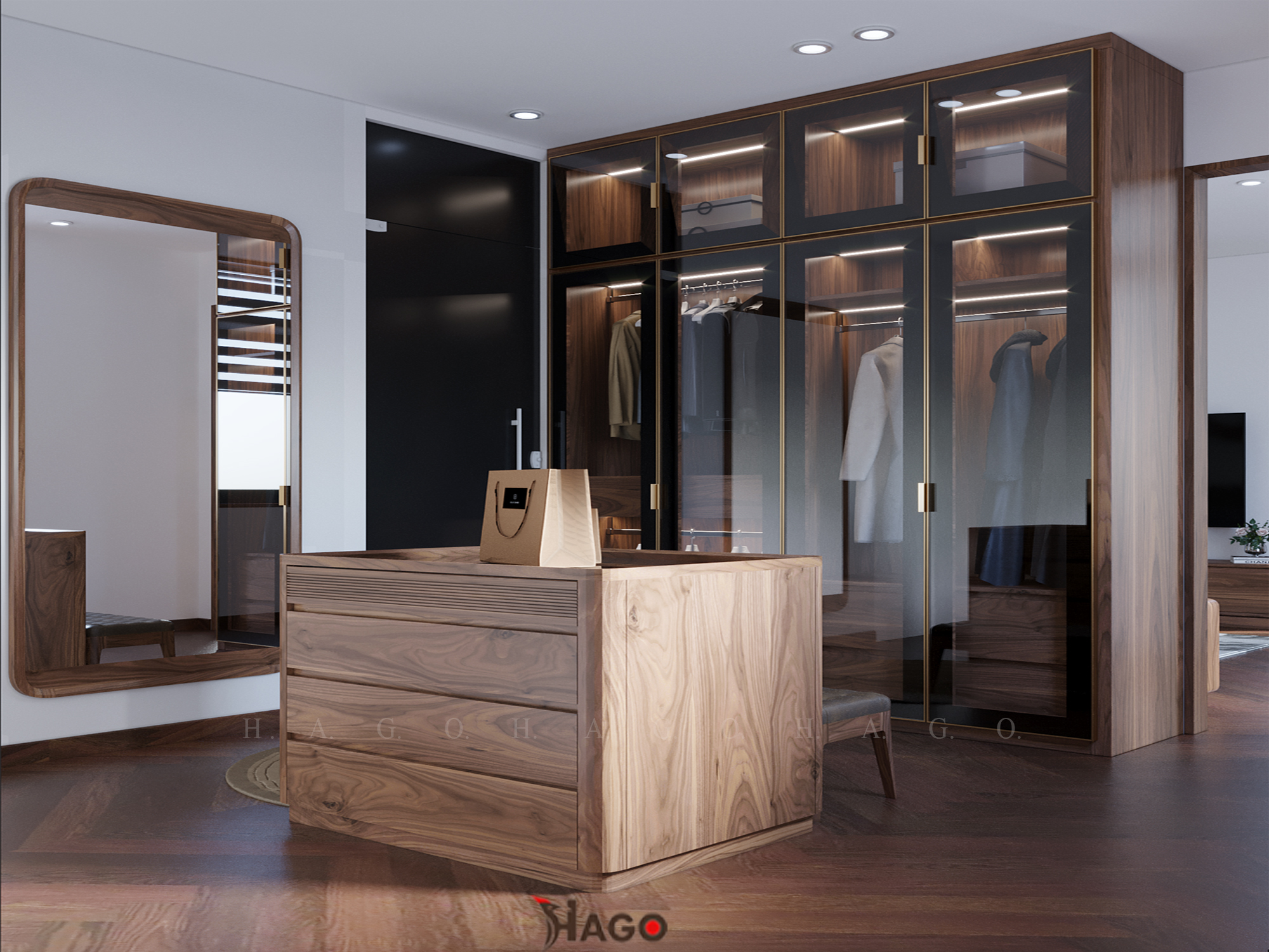 Tủ quần áo thiết kế kết hợp với các tủ trang trí